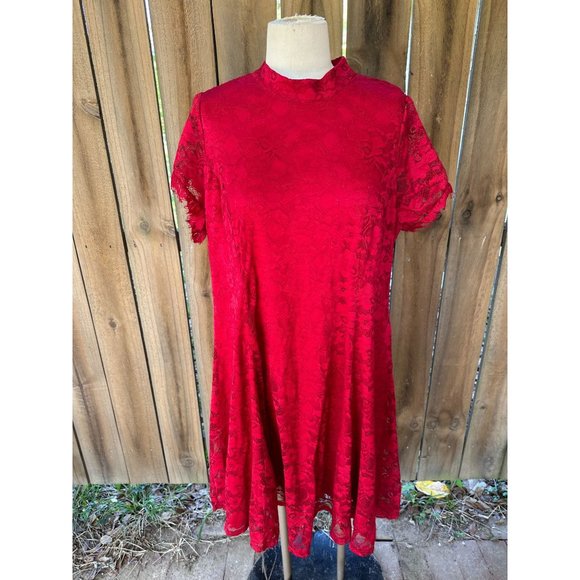 TORRID RED Short Sleeve LACE SKATER DRESS 2 2X 18-20 NWT - Picture 1 of 6
